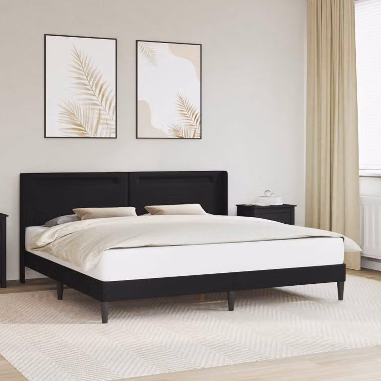 Letto matrimoniale moderno vidaXL con testiera in similpelle nero, illuminazione sottostante e porta USB, L/P/H: 180 x 200 x 96 cm