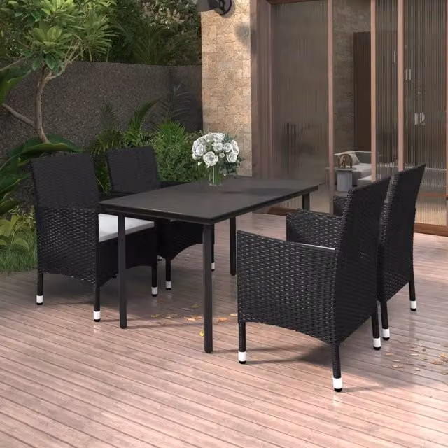 Set da Pranzo da Giardino 5 pz con Cuscini Polyrattan e Vetro 3099681