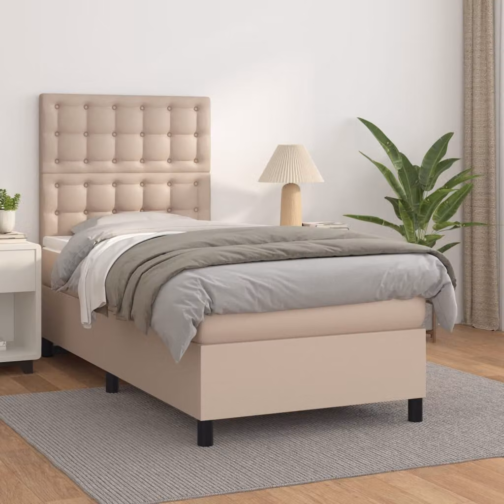 vidaXL Giroletto a Molle con Materasso Ibrido in Similpelle Colore Cappuccino L/P/H: 200 x 90 x 128 cm
