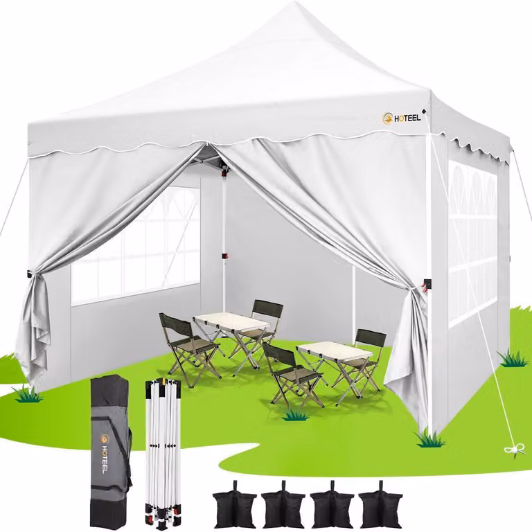 Gazebo da esterno 3x3 metri, impermeabile, con 4 pannelli laterali, protezione UV 50+, struttura in acciaio, colore bianco