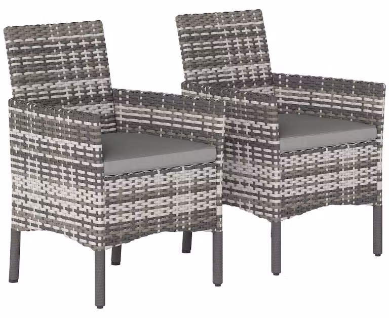 Set di 2 sedie da giardino in polyrattan con 2 poltrone Cuscini rimovibili Struttura in acciaio Grigio