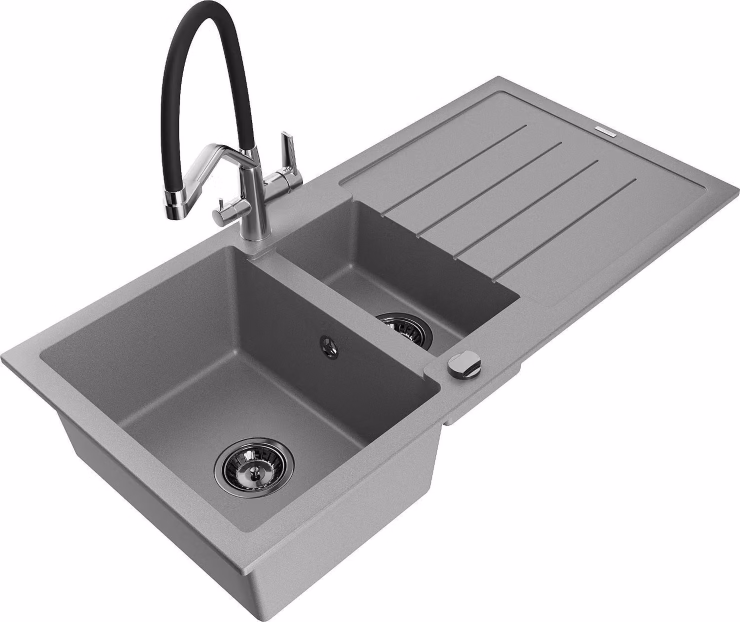 Mexen Andres lavello in granito 1,5 vasche con scolapiatti e rubinetto da cucina Duo, grigio - 6515-71-671701-07-B