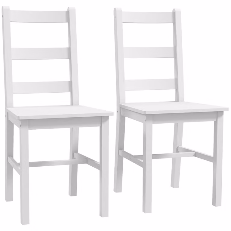 HOMCOM Set da 2 sedie da pranzo in legno con schienale a doghe, bianco
