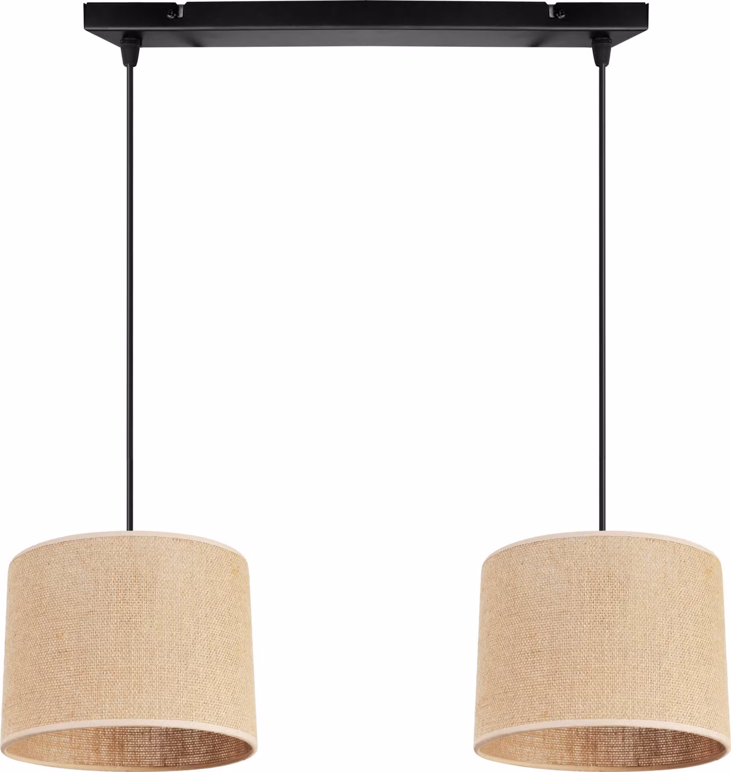Light-Home Juta - Metallo con paralume in tessuto - E27 - Classica 2 lampadine da 20 cm - Base nera e juta