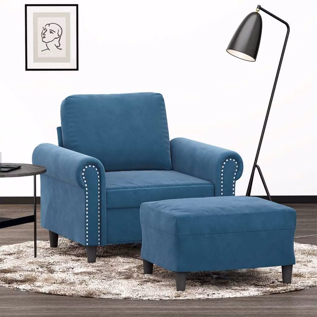 Maison Exclusive - Poltrona con poggiapiedi blu, 60 cm, in velluto