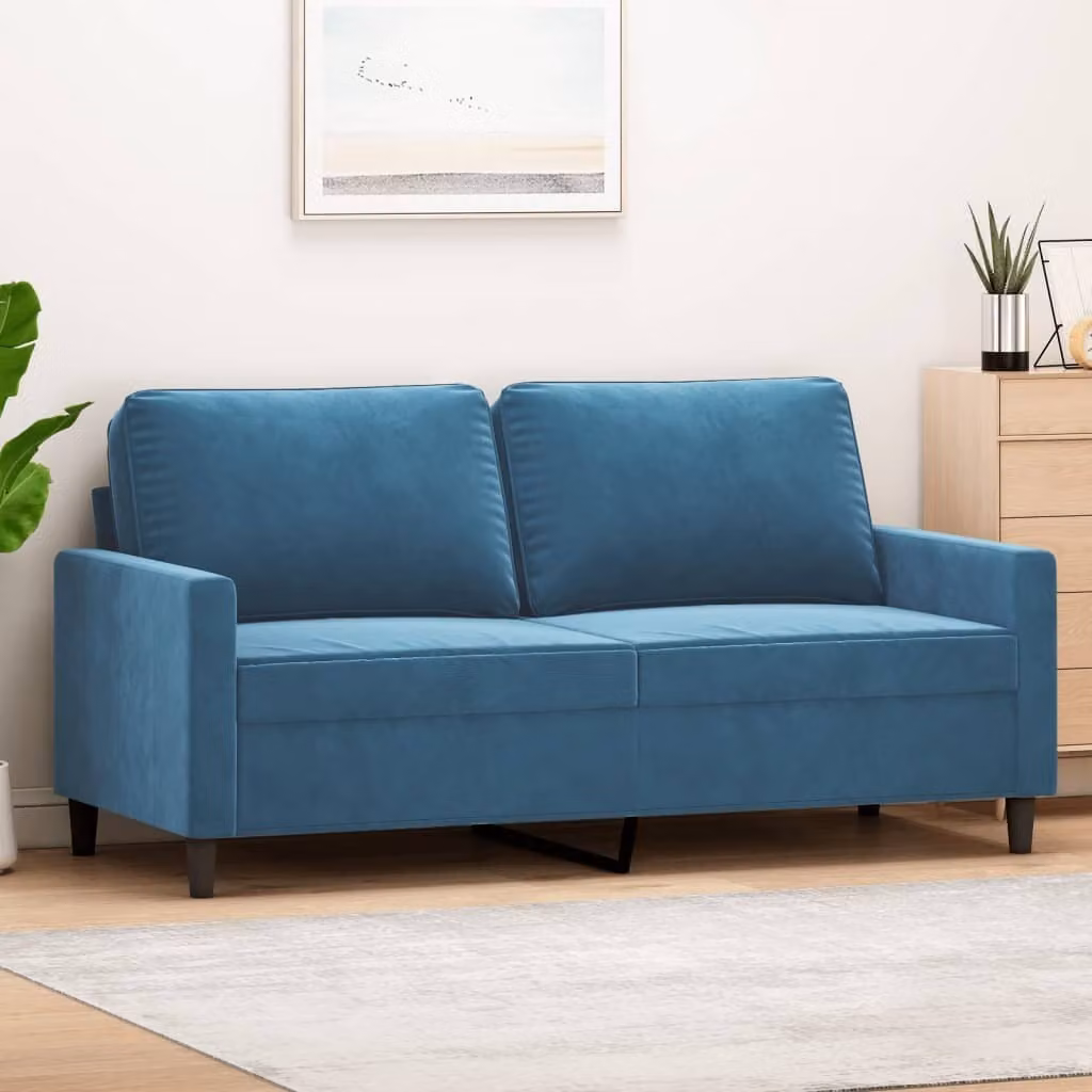 Divano a due posti, modello "Exclusive", colore blu, rivestito in velluto, dimensioni 140 cm