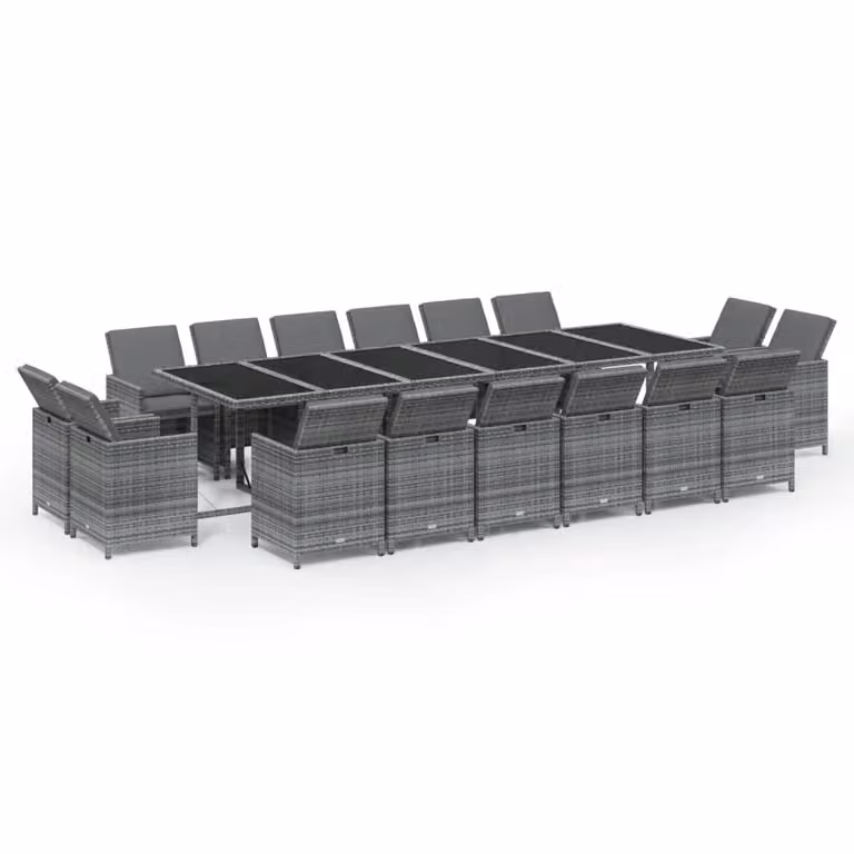 Set da Pranzo per Giardino 17 pz con Cuscini Polyrattan Grigio