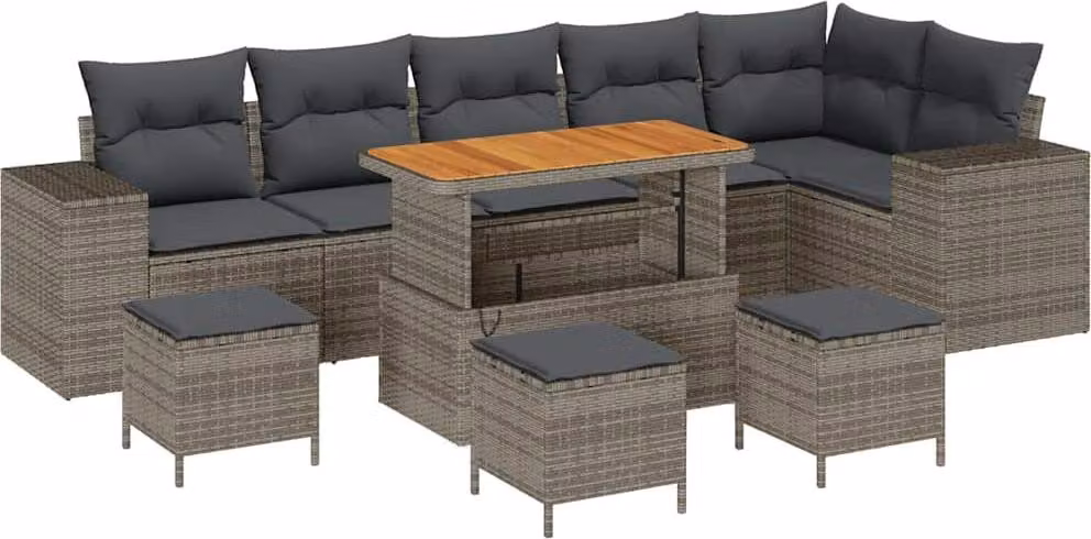 Set Divano da Giardino 10 pcs Grigio polyrattan