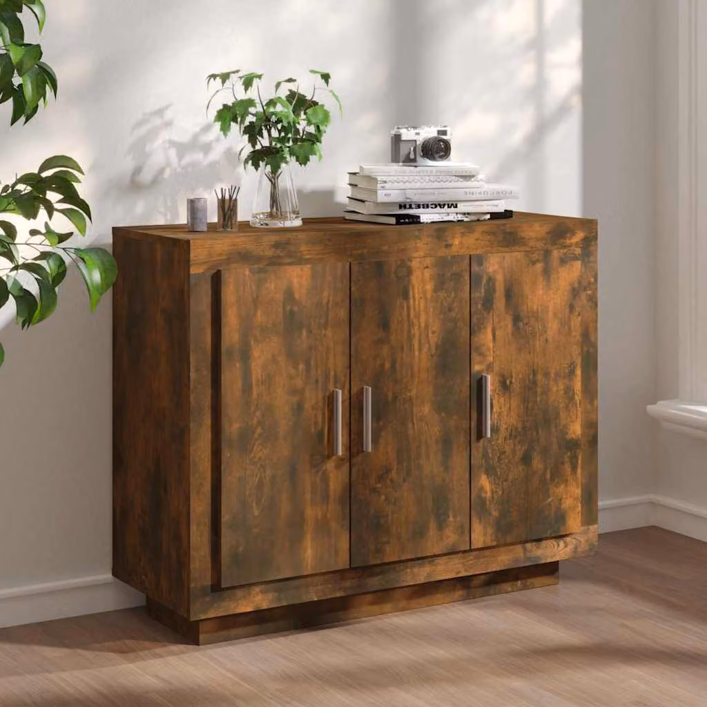 Credenza moderna vidaXL in legno multistrato color rovere fumo, L 92 cm x P 35 cm x H 75 cm