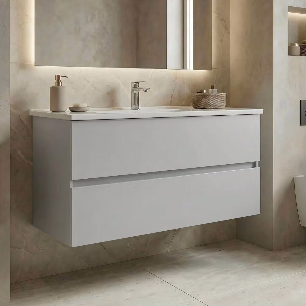 Mobile lavabo sospeso Hanah Home Nest 121 v2 bianco opaco L: 121 cm, P: 51 cm, H: 55 cm – 2