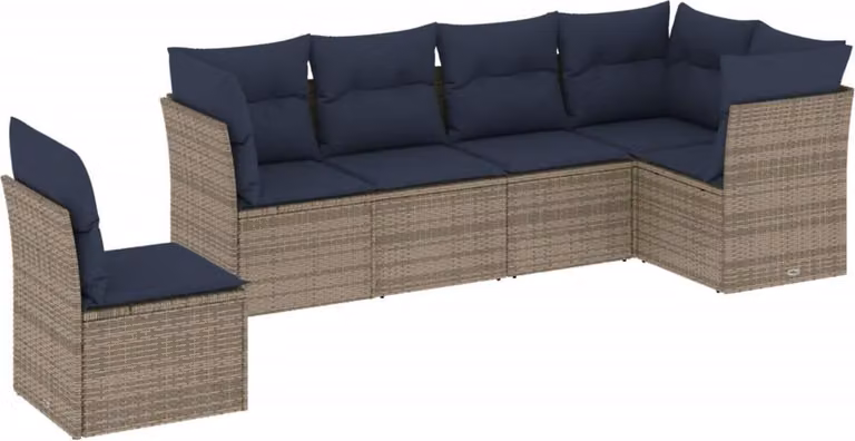 Set Divani da Giardino 6 pz con Cuscini Grigio in Polyrattan