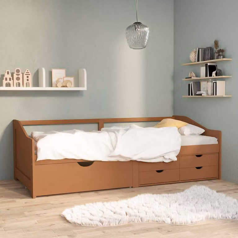 vidaXL Divano Letto 3 Posti Moderno in Legno di Pino e Tessuto Marrone L/P/H: 204 x 90 x 66 cm