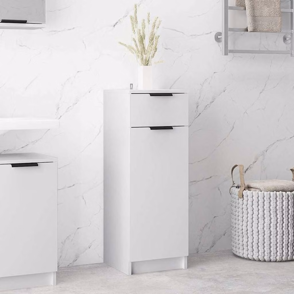 vidaXL Armadio da Bagno a Parete in Legno MDF Bianco, L: 32 cm, P: 33,5 cm, H: 90 cm