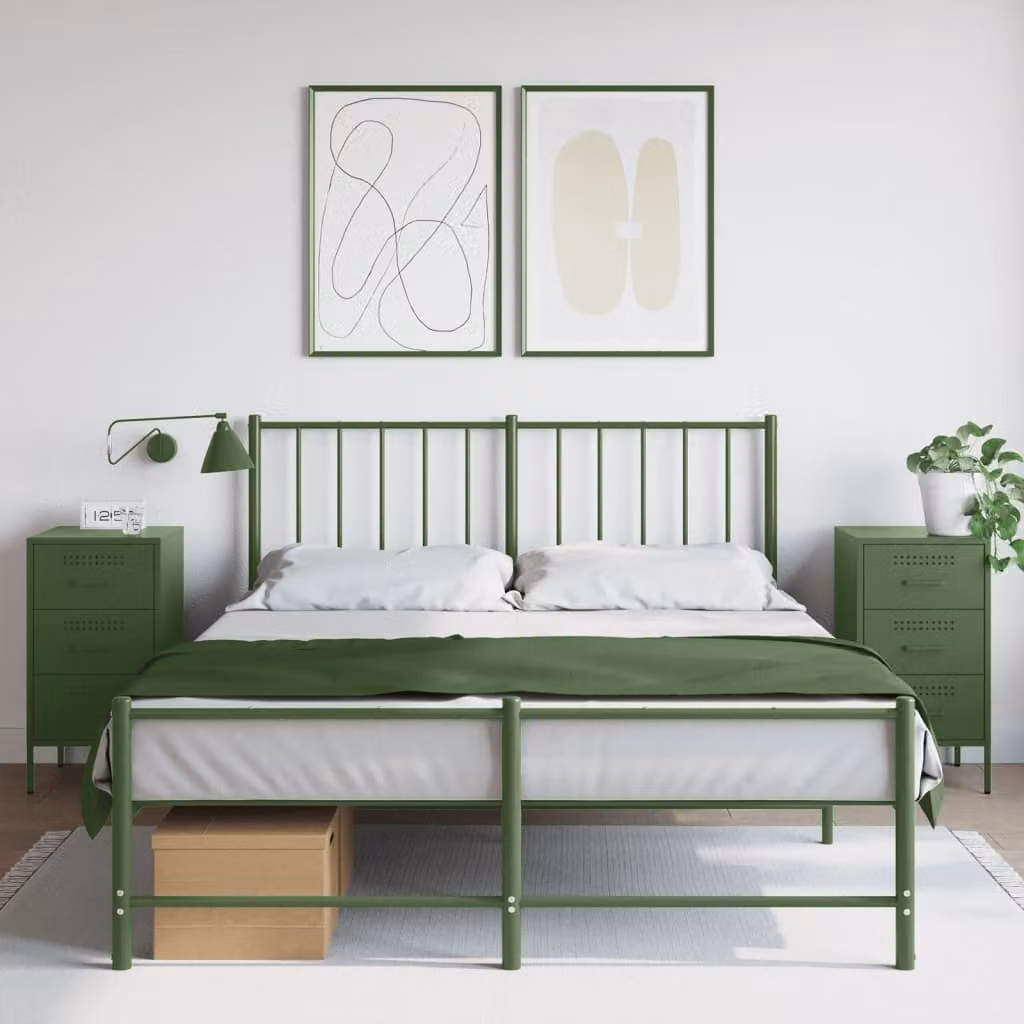 Set di 2 comodini vidaXL in metallo verde oliva, stile industrial, L 36 cm x P 39 cm x H 68 cm – 1