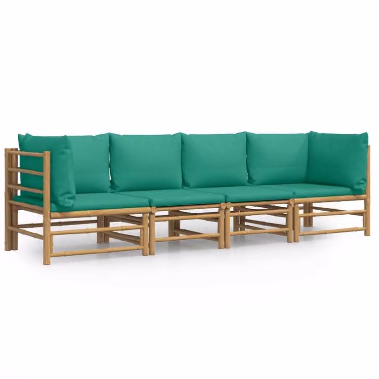 Set Salotto da Giardino 4pz con Cuscini Verdi Bambù