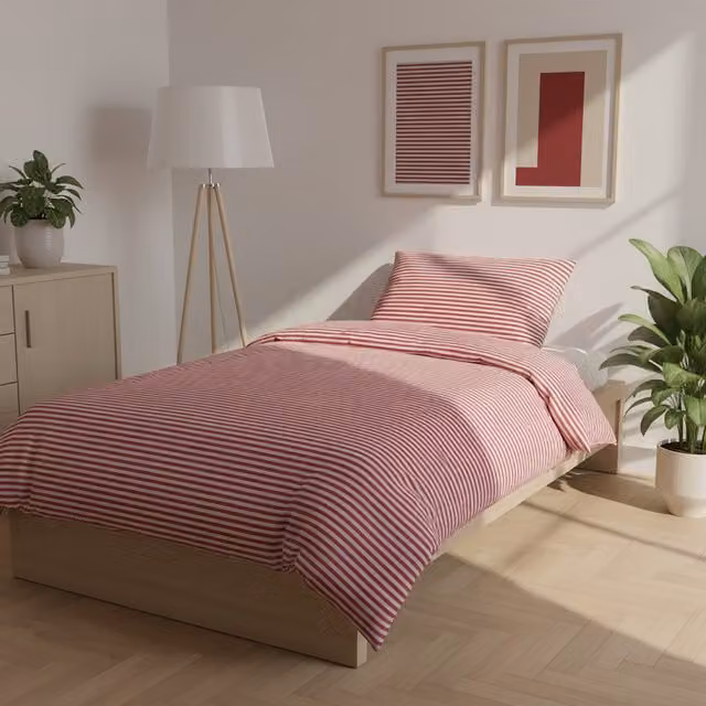 Parure copripiumino e federa singolo Young Kasanova rosso a righe in cotone traspirante 90x200 cm
