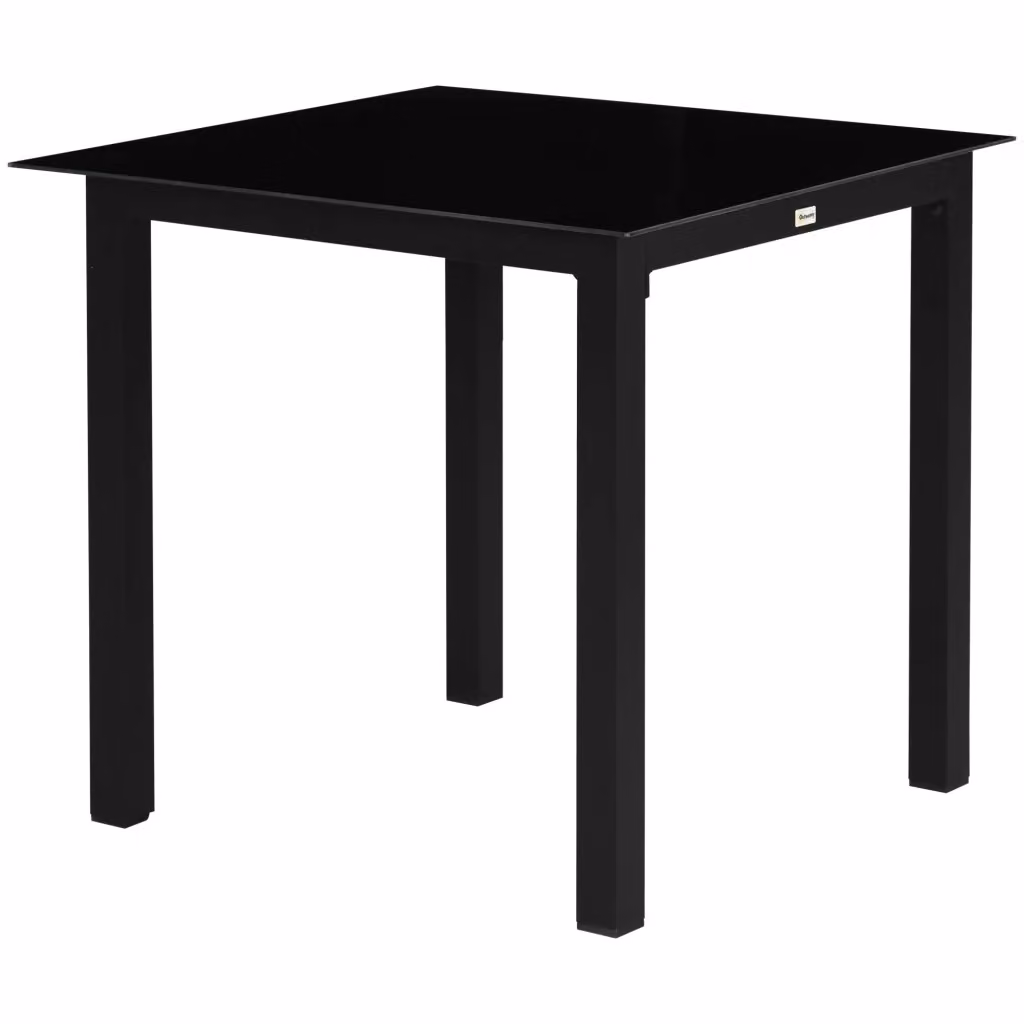 Tavolo da giardino esterno XYLO nero con piano in vetro e struttura in alluminio, L/P/H: 80 x 80 x 74 cm – 2