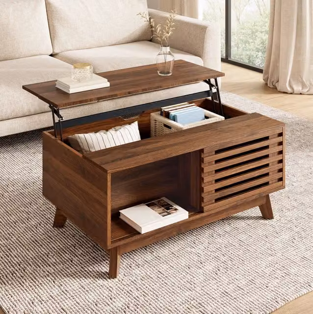 Tavolino da salotto multifunzione MODFU con piano elevabile in MDF color marrone L/P/H: 90 x 55 x 57,5 cm