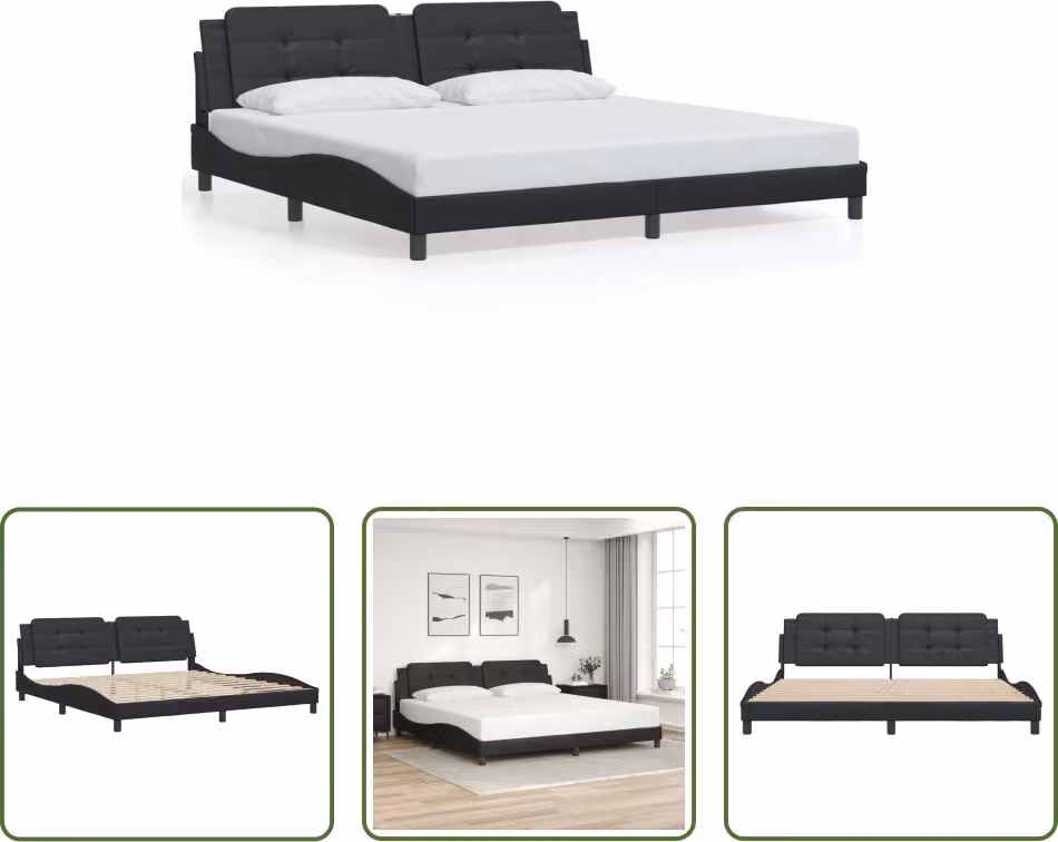 The Living Store Struttura letto con testiera nera 200x200 cm in ecopelle