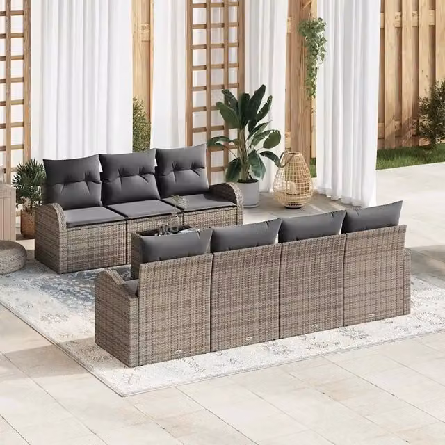 Set Divano da Giardino 8 pz Grigio polyrattan 3345949