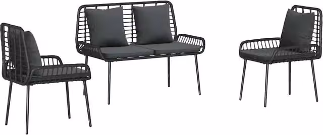 Set da Pranzo per Giardino 3 pz | Set Salotto da Giardino Nero e antracite polyrattan