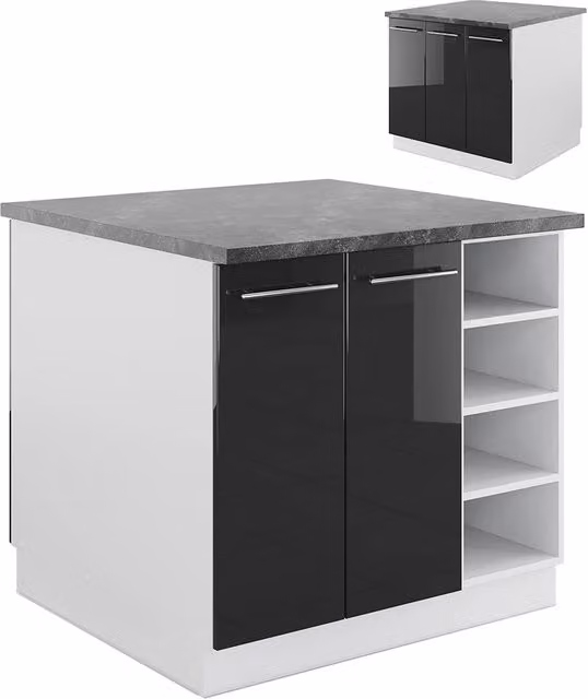 Isola cucina Fame-Line Antracite lucido/Bianco 90 cm senza piano di lavoro Vicco
