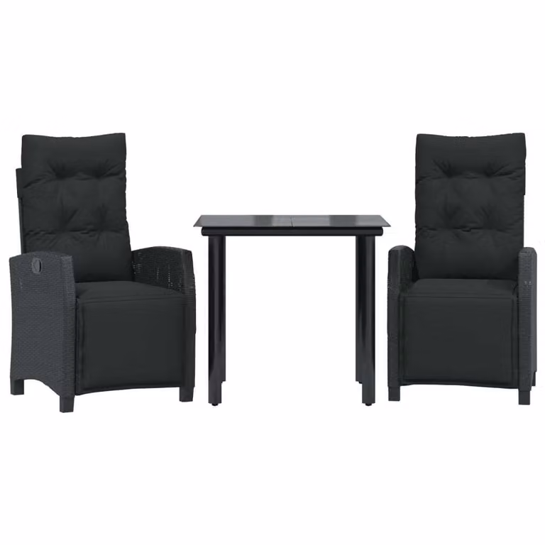 Set da Pranzo da Giardino 3 pz con Cuscini Nero in Polyrattan