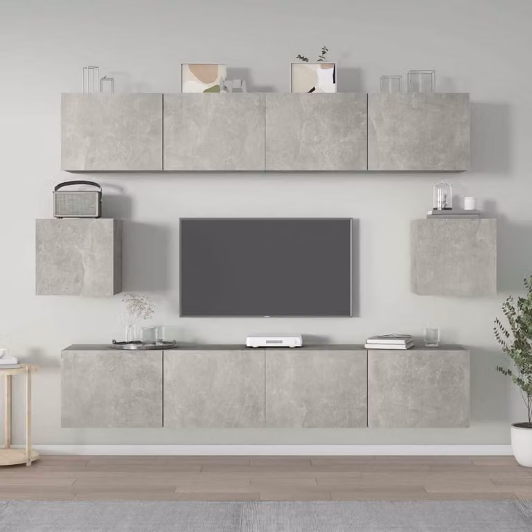 Set di mobili porta TV da 6 pezzi vidaXL in legno e MDF, colore grigio, design classico a parete per il tuo soggiorno