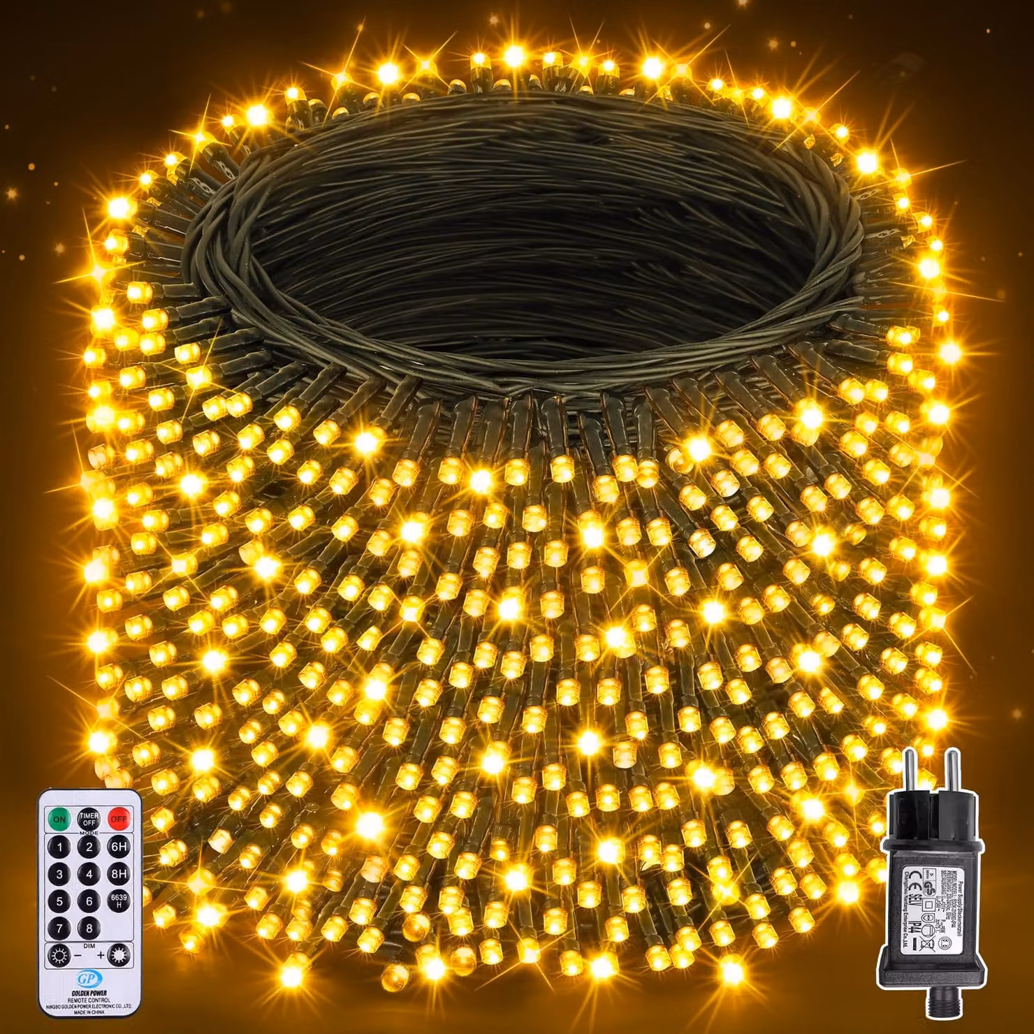 Catena luminosa con 800 LED, luce bianca calda, 8 modalità, telecomando, grado di protezione IP44, lunghezza 80 metri