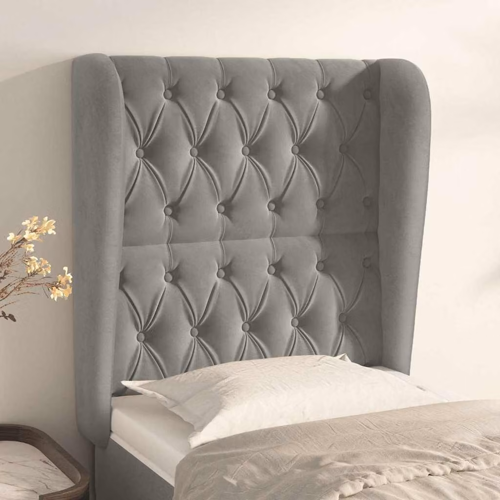 Testiera ad orecchio vidaXL in velluto grigio chiaro con struttura in legno L: 83 cm, P: 23 cm, H: 118-128 cm