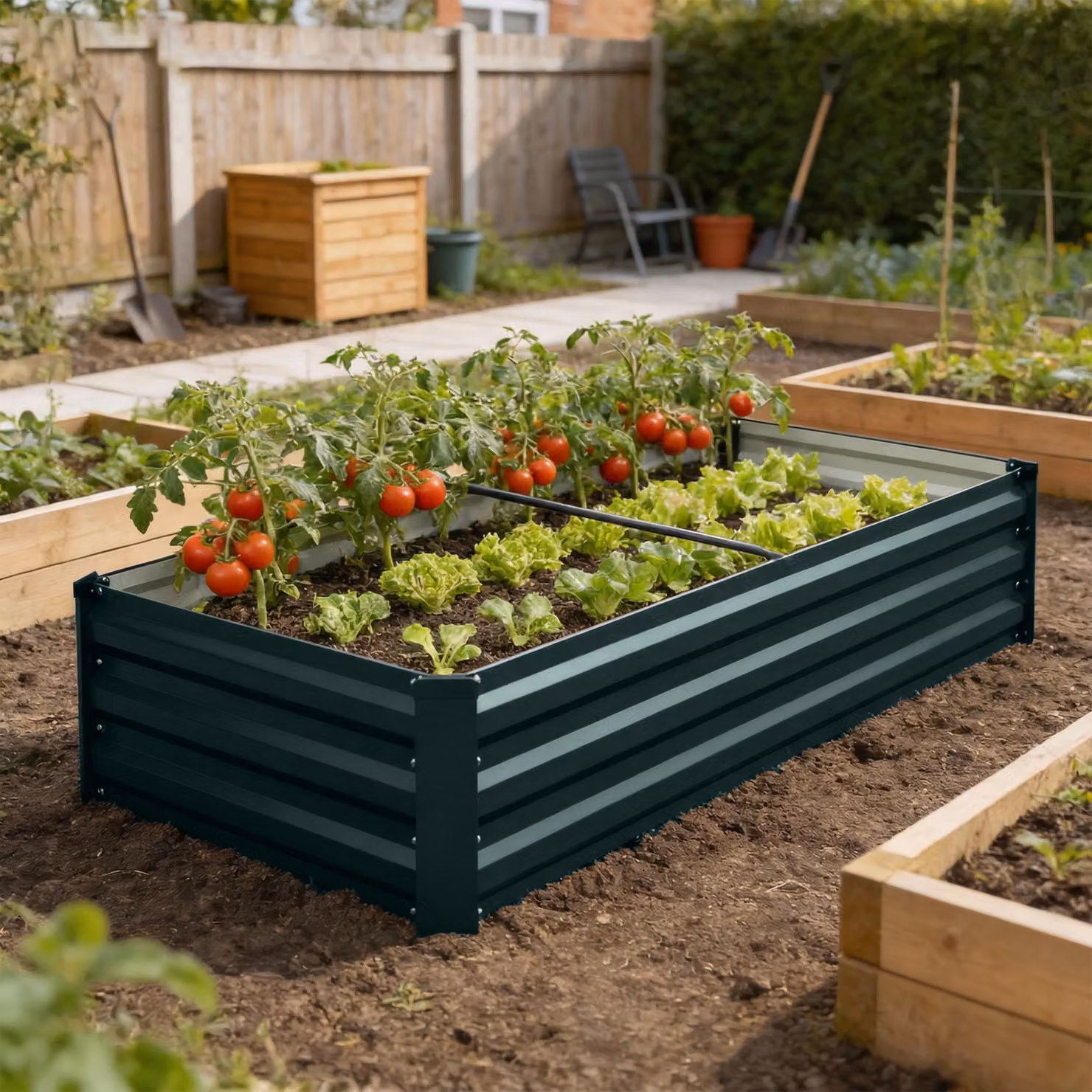 Fioriera rettangolare per orto e giardino Outsunny in acciaio galvanizzato verde L: 150 cm, P: 70 cm, H: 30 cm – 2