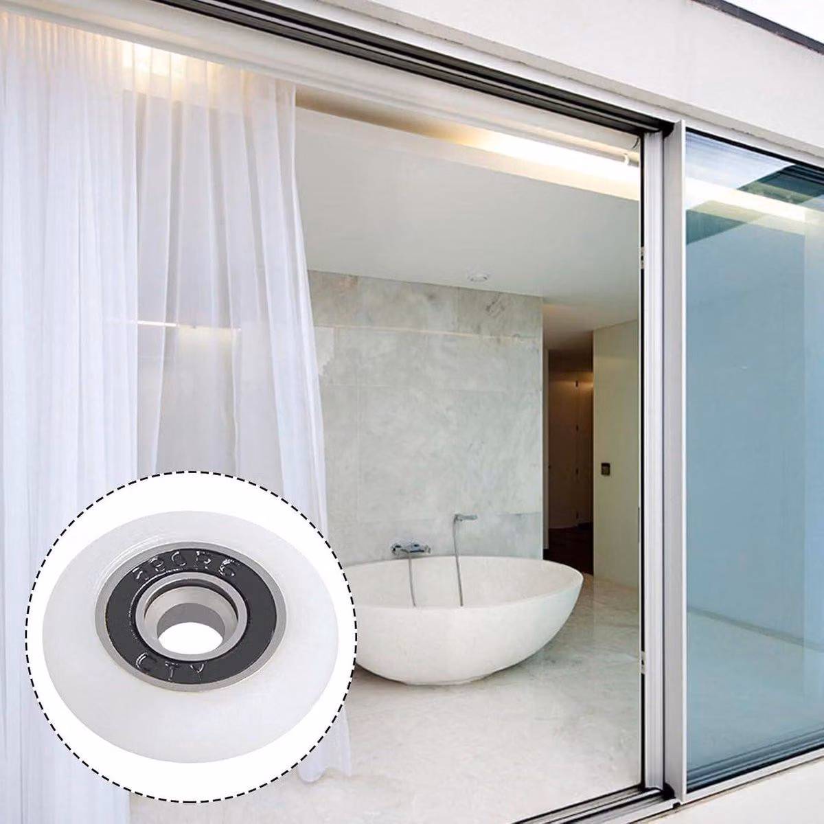 Rotelle per box doccia a forma di arco da 23 mm - Rotelle per porte da bagno in vetro, ruote scorrevoli - 8 pezzi con viti