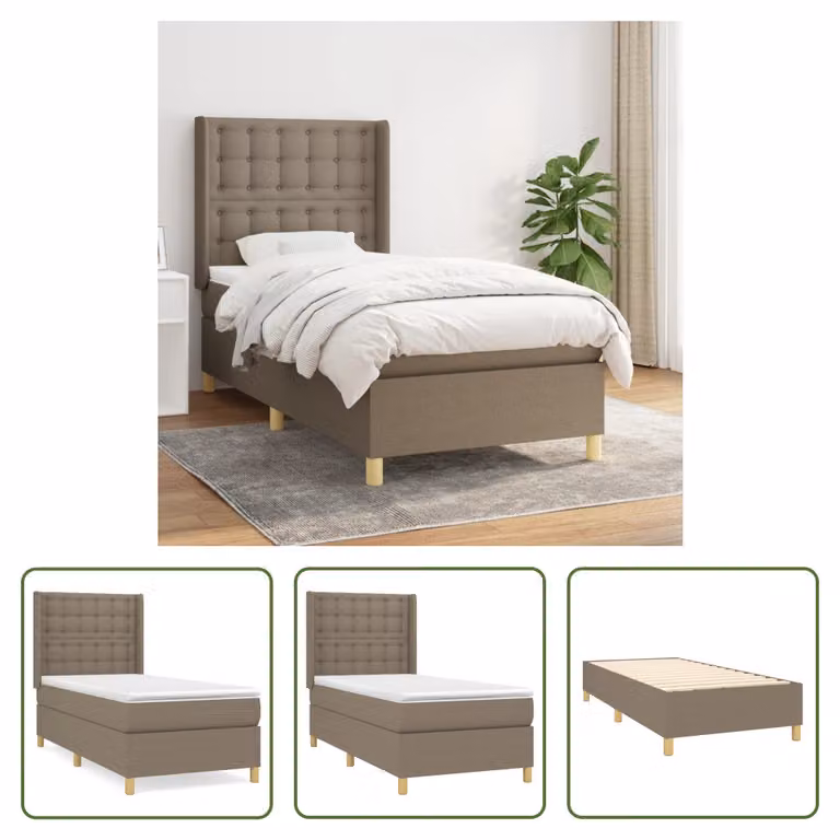 The Living Store Letto a molle con materasso Taupe 80x200 cm in tessuto