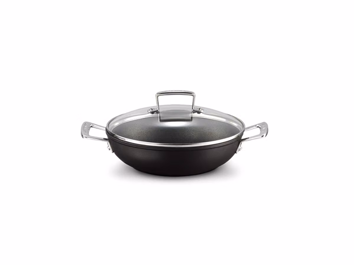 Tegame Basso in alluminio antiaderente con coperchio vetro Ø 28 cm