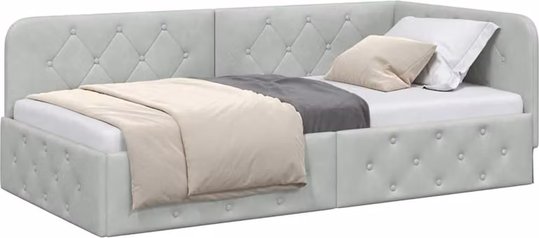 Cornice del letto ad angolo Grigio chiaro 90 x 200 cm Velluto