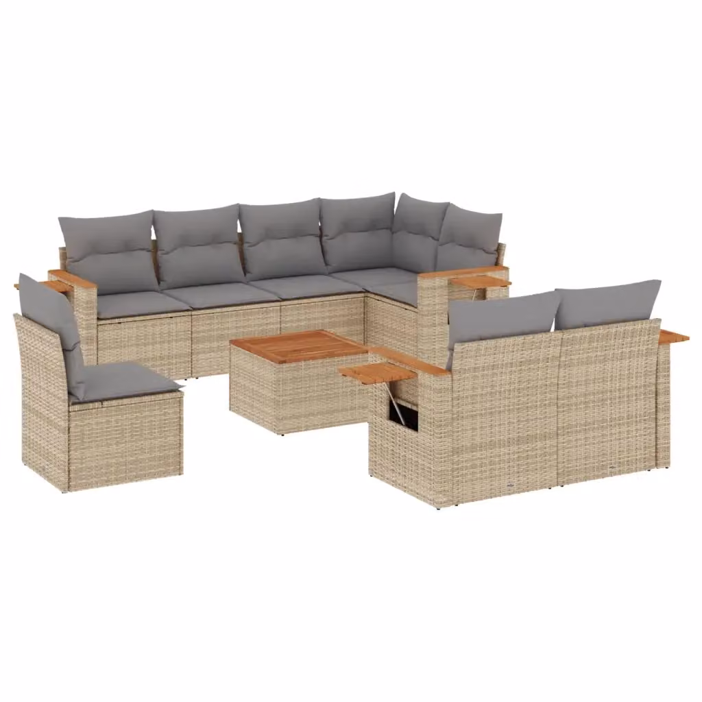 vidaXL Set Divano da Giardino a L in Polyrattan con Cuscini Beige e Tavolino da Esterno – 2