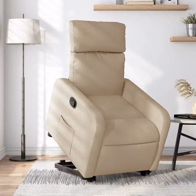 Poltrona Alzapersona Reclinabile vidaXL Beige in Tessuto con Braccioli e Assistenza Elettrica per Senior – 1