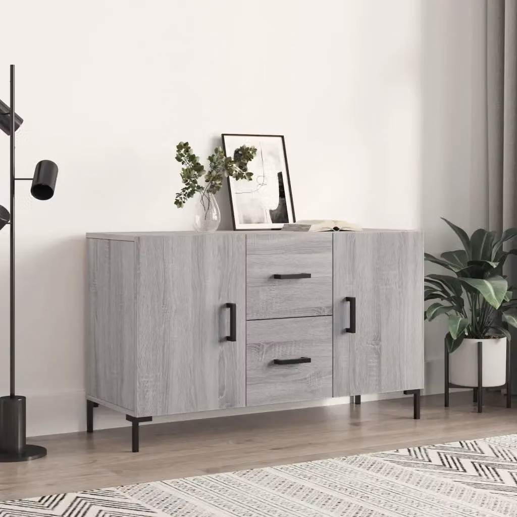Credenza moderna in legno multistrato e metallo Grigio Sonoma per sala da pranzo L: 100 cm, P: 36 cm, H: 60 cm – 2