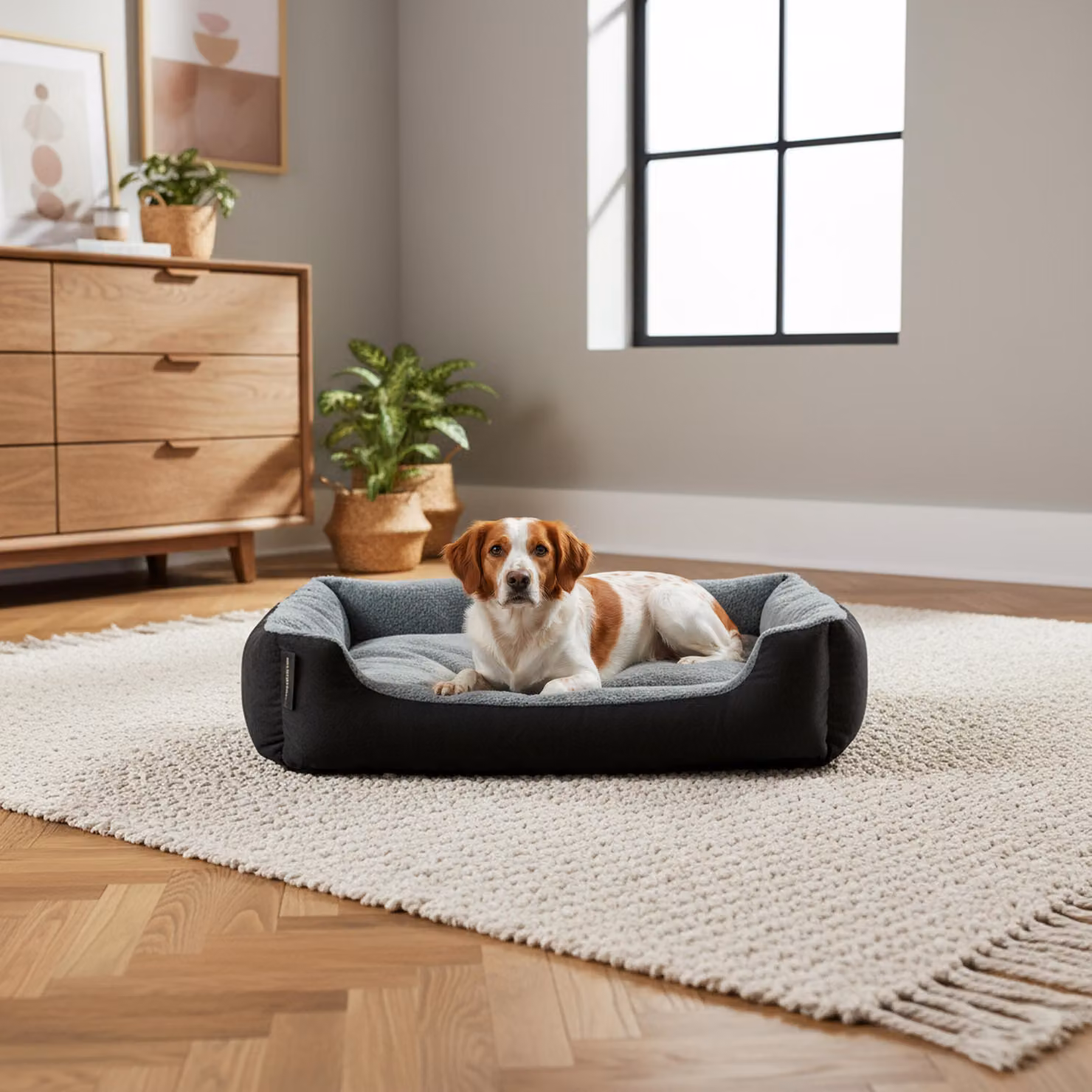 belviona, cuccia per cani con cuscino reversibile, facile da curare e antiscivolo, luogo accogliente per dormire, 75x60 cm, nero/grigio