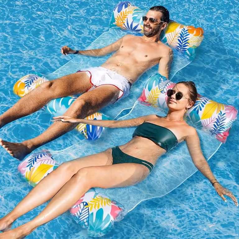 Materassino gonfiabile XL multifunzione 4-in-1, amaca galleggiante, confezione da 2, ideale per giardino e piscina
