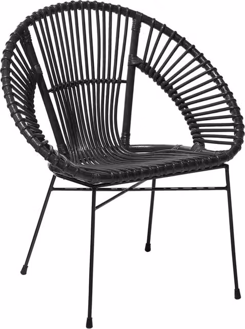 Poltrona Papasan BELIANI in Rattan e Metallo Nero per Soggiorno e Sala da Pranzo