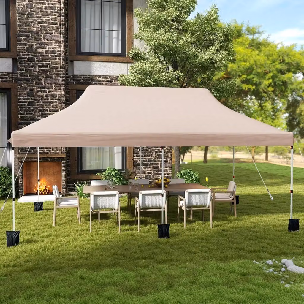 Gazebo Pieghevole da Giardino Pop-up COSTWAY Beige con Borsa da Trasporto e Protezione UPF 50+ L: 600 cm, P: 300 cm, H: 21 cm – 2