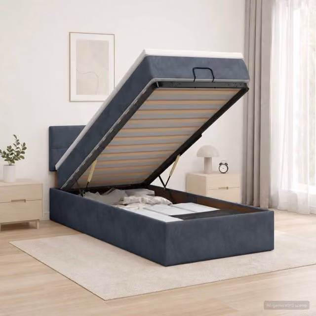 Letto ottomano con contenitore a sollevamento vidaXL in velluto grigio e bianco L/P/H: 200 x 90 x 140 cm – 1