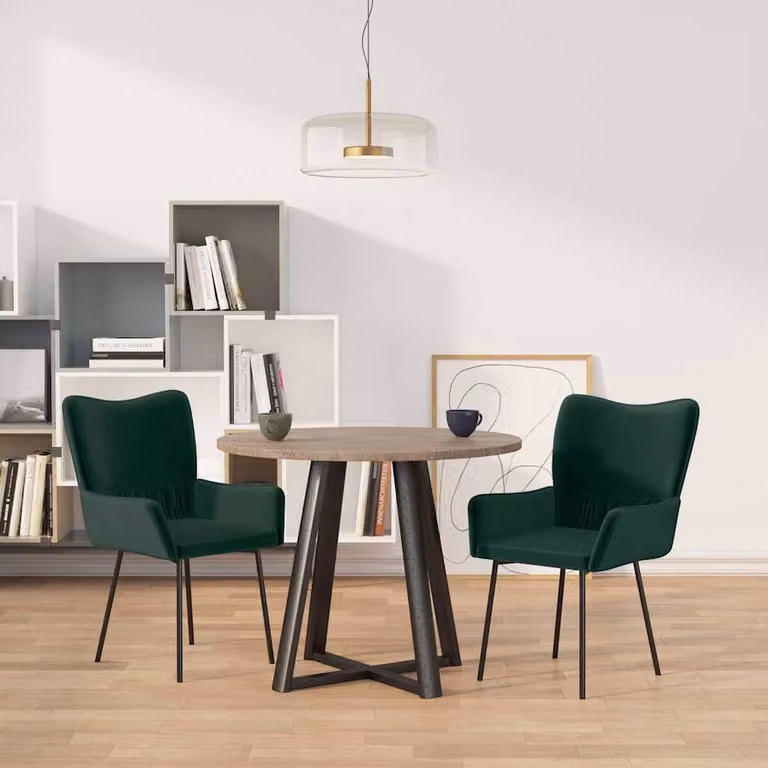 Set di 2 sedie da pranzo vidaXL in velluto verde scuro con struttura in metallo e MDF per cucina e sala da pranzo
