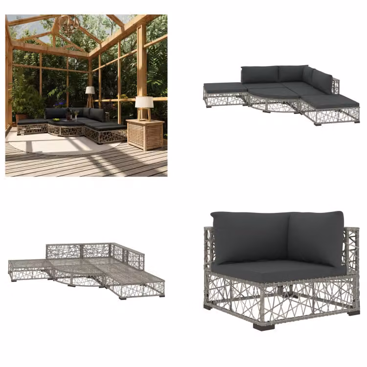 vidaXL set salotto da giardino 6 pezzi con cuscini in poly rattan grigio - set salotto da giardino - set salotto da giardino - divano da giardino - divani da giardino