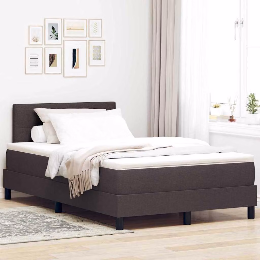 Maison Exclusive - Letto boxspring con testiera, marrone scuro, 120 x 190 cm, rivestimento in tessuto