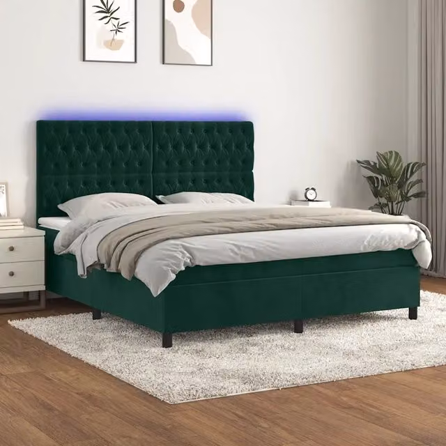 Letto Ibrido con Materasso vidaXL in Velluto Verde e Bianco con Illuminazione LED Sotto il Letto e Porte USB L/P/H: 160 x 200 x 128 cm – 1