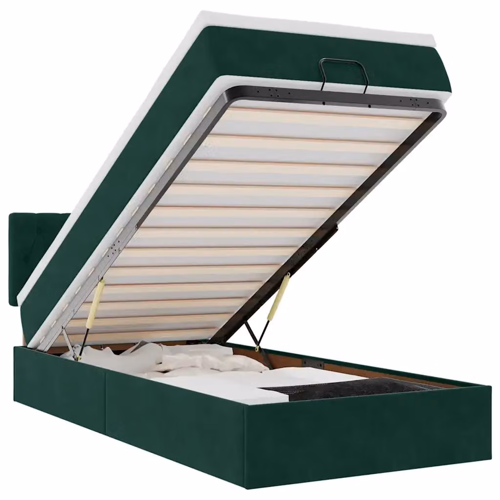 vidaXL Struttura Letto con Materasso e Base a Sollevamento in Velluto Verde e Bianco L: 200 cm, P: 140 cm, H: 100 cm – 2