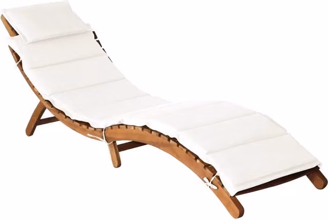 Lettino prendisole vidaXL in legno di acacia oliato con cuscino beige resistente ai raggi UV per giardino e terrazza