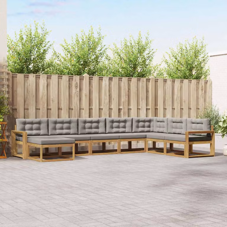 vidaXL Set di divani da esterno a forma di U in legno di acacia, 8 pezzi, Bianco e Grigio Chiaro
